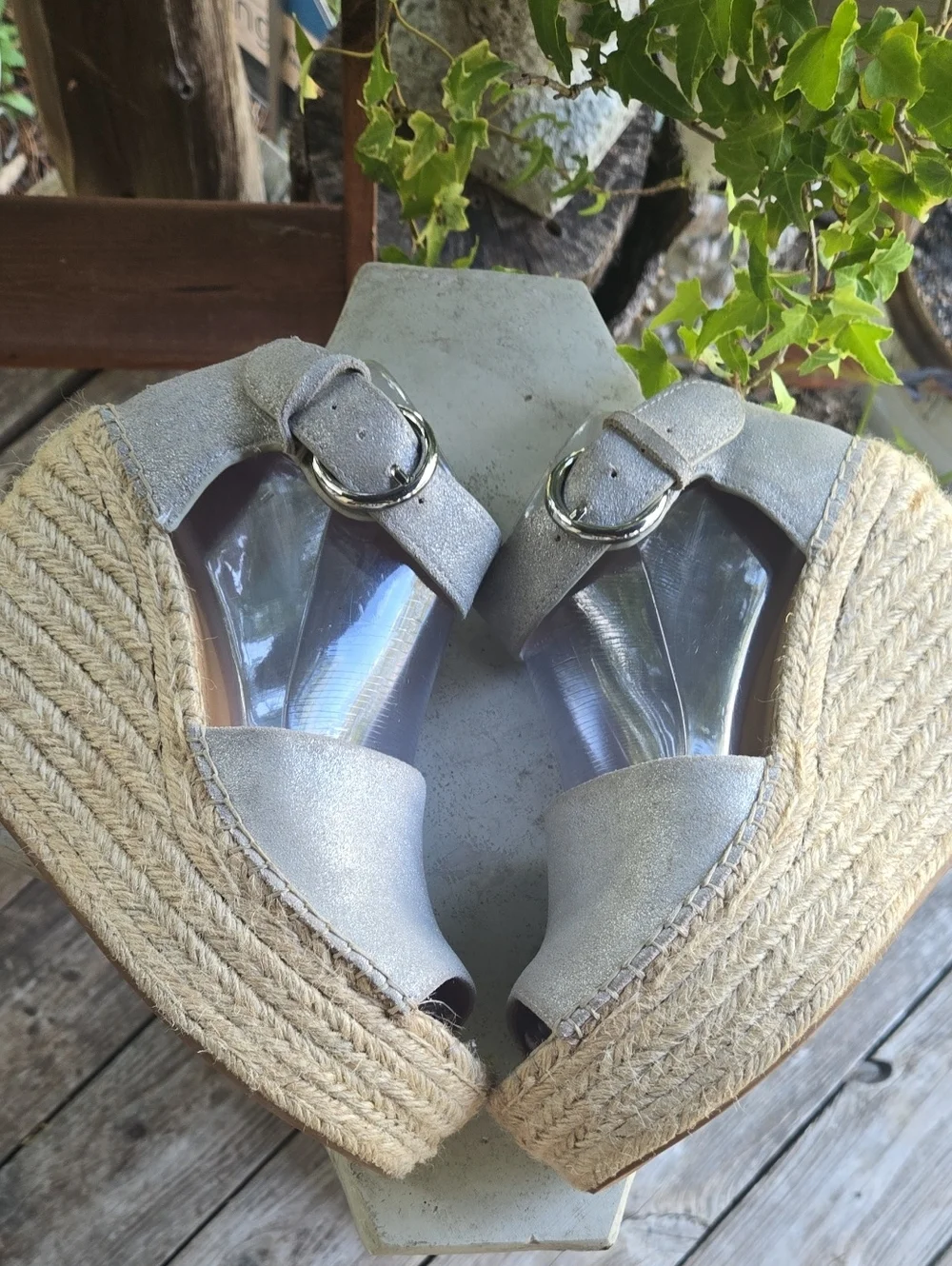 Marc Fisher Lalida Metallic Silver Espadrille Wedge Size 8